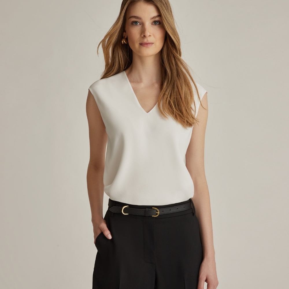 Judith & Charles Blue Gray Smoke Crepe De Chine Silk V-neck Sleeveless Top M